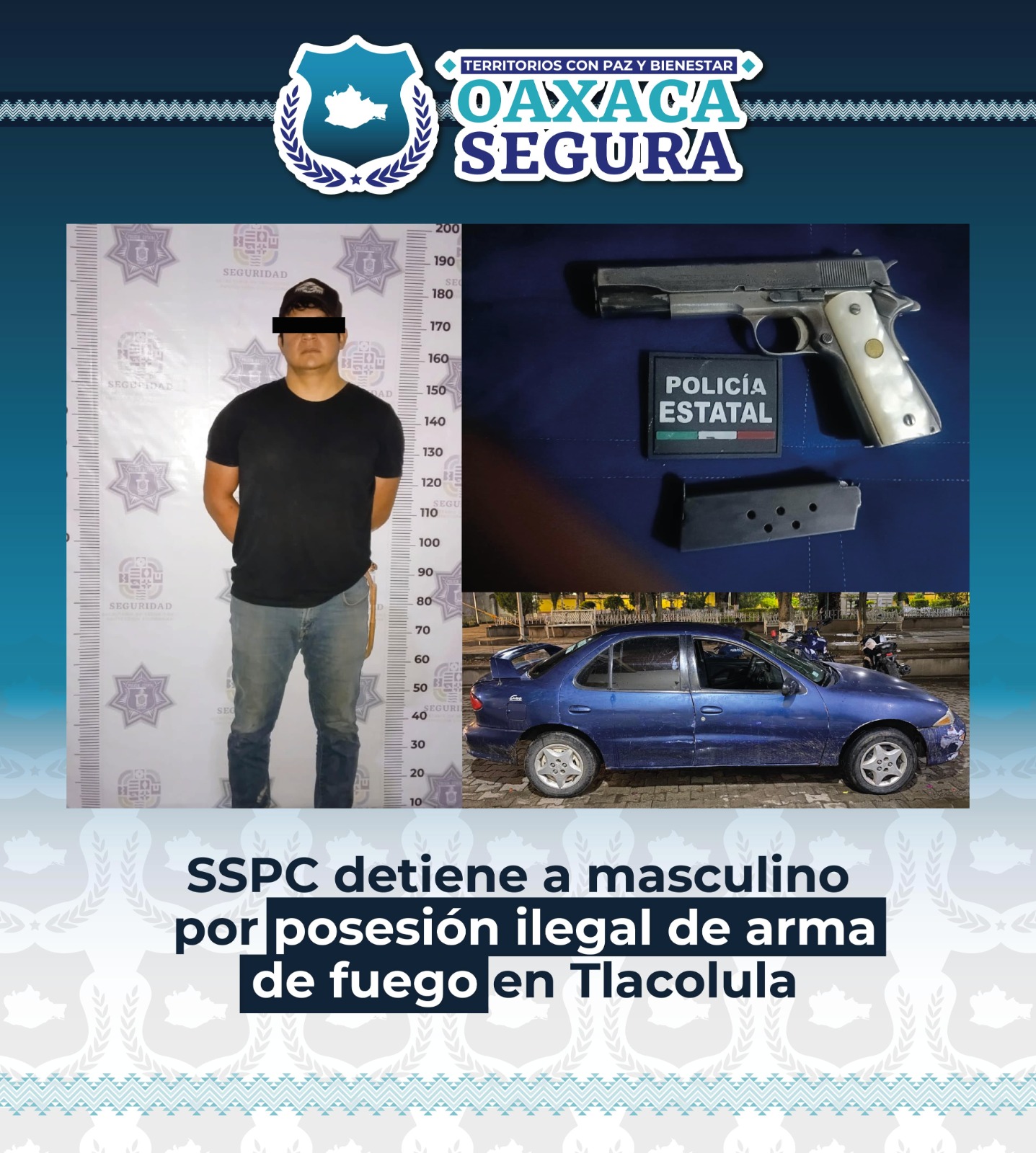 *🚔SSPC DETIENE A MASCULINO POR PORTACIÓN ILEGAL DE ARMA DE FUEGO EN TLACOLULA*
